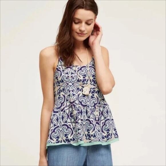 🎁 Anthropologie Meadow Rue Nuria Paisley Print Swing Tank Top Size XS Blue - Picture 1 of 10